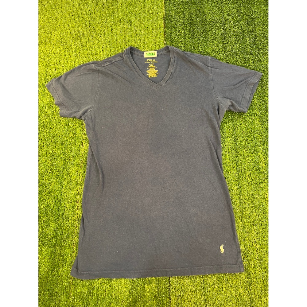 Polo Ralph Lauren Mens Slim Fit V-Neck T-Shirt Navy Blue Cotton Size Medium